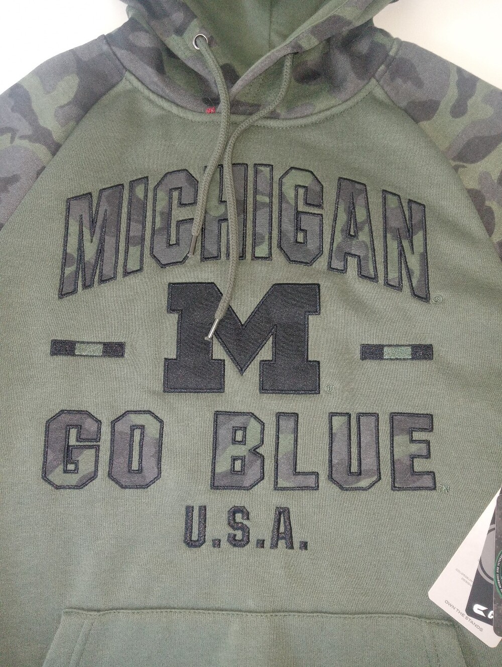 Colosseum Olive Green Camo Sleeve Michigan 'Go Blue' Hooded Sweatshirt